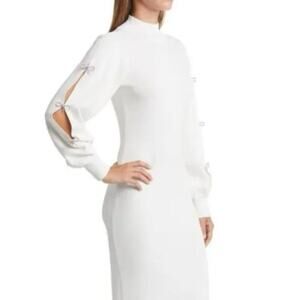 NWT Eliza J Rhinestone Bow Sweater Dress Women's White Size Medium